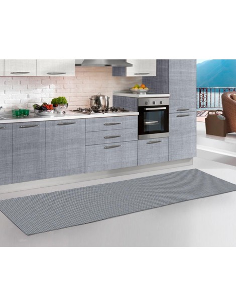 Tappeto effetto stuoia azzurro per la cucina