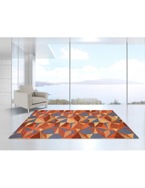 Ambientazione tappeto geometrico tonalità arancio
