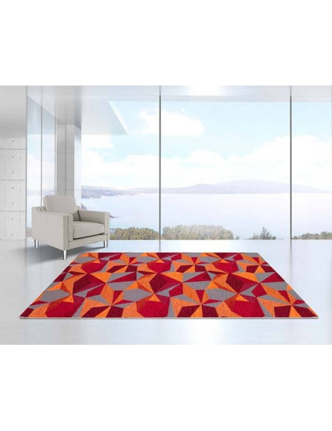 Ambientazione tappeto geometrico tonalità rosso